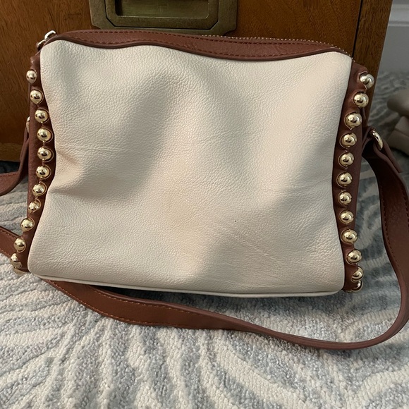 Big Buddha Cream and Brown Crossbody Bag with Gold Accents - Picture 1 of 6